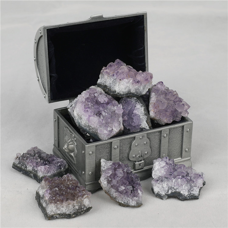 Best selling raw crystal cluster ore pvc boxed rough natural small amethyst cluster raw stone mineral specimens material