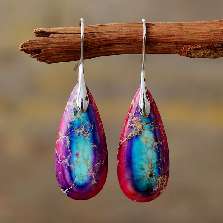 New arrival colorful natural healing bohemian emperor stone water drop shape crystal pendant earrings gemstone for women